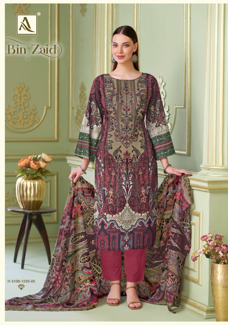 Zaid By Alok Cambric Cotton Printed Embroidery Dress Material 
